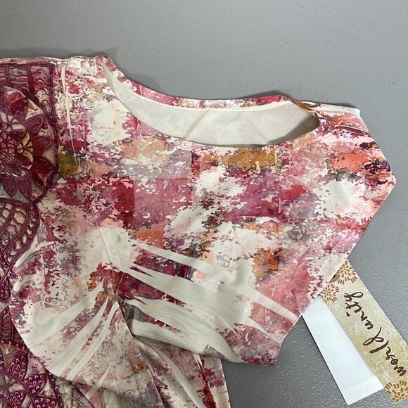 World Unity Romantic Stone Dress NWT Short Sleeve Notch Midi Pink Size Large L - Picture 13 of 17